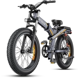 ENGWE Mountain bike elettrica pieghevoles ENGWE X24 / X26 Bici Elettrica Pieghevole con 24'' / 26"x4.0 Fat Tire Dual / Singola Batteria 48V 19.2AH / +10AH Lange 100 / 150km, 3 Tripla Sospensione 8 Velocita (Grigio, X24 Dual Batteria 19.2Ah+10Ah)