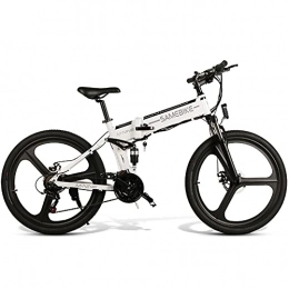 Samebike Mountain bike elettrica pieghevoles SAMEBIKE Mountain bike elettrica pieghevole da 26 pollici, 48 V, 10 Ah, 350 W, con metro LCD, 40-70 km, per adulti, uomini e donne (nero / bianco)