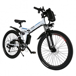 AMDirect Bici AMDirect Bicicletta da Montagna Elettrica Pieghevole con Ruote di 26 Pollici Batteria Litio di Grande Capacità 36V 250W Sospensione Completa Premium e Cambio Shimano (Bianco)