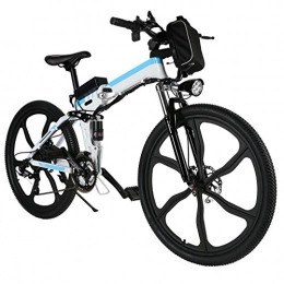 AMDirect Mountain bike elettriches AMDirect Bicicletta da Montagna Elettrica Pieghevole con Ruote di 26 Pollici Batteria Litio di Grande Capacità 36V 250W Sospensione Completa Premium e Cambio Shimano (Type2 Bianco)