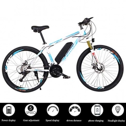 DT Mountain bike elettriches Mountain Bike Elettrico da 26 Pollici Bicicletta Elettrica Assistita 36V / 8Ah Batteria al Litio Bici Montagna E-Bike 21 velocità Suspension Pedali Assist, White Blue