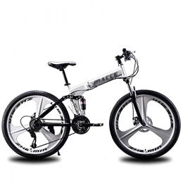 Asdf Mountain Bike pieghevoles ASDF 21 velocità Mountain Bike, Ruote a 3 Razze MTB Bici Pieghevole Freni a Doppio Disco Doppia Sospensione Biciclette Pieghevoli per Donne Uomini Adolescenti, Bianco (Dimensioni: 26 Pollici)