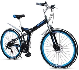 AYHa Bici AYHa Adulti Biciclette pieghevoli, ad alta acciaio al carbonio doppio freno a disco Folding Mountain bike, sospensione doppia pieghevole biciclette, portatile Commuter Bike, Nero, 26" 21 Velocità