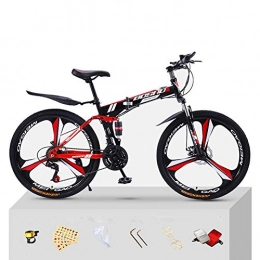 CJCJ-LOVE Mountain Bike pieghevoles CJCJ-LOVE Folding Mountain Bike per Adulti, 26 Pollici 3 Girante off-Road Biciclette Doppio Freno A Disco Sospensione Antiscivolo Totale Bici da Strada, Red+Black, 27 Speed