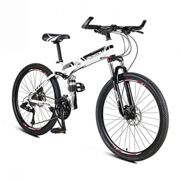 HJRBM Mountain Bike pieghevoles Dirt Bike Mountain Bike Cyclette Bici da strada Bici da uomo Bici da ragazza Bici pieghevole leggera 24 / 26 pollici Piccola bicicletta portatile Studente adulto 24 / 27 / 30 Velocità (Color : White， Size :