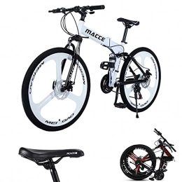 Hyhome Mountain Bike pieghevoles Mountain bike per adulti con ruote 26 pollici a 3 razze pieghevoli, mountain bike per uomo e donna, 27 velocità a doppio freno a disco, telaio in acciaio leggero e resistente, diversi colori (bianco)