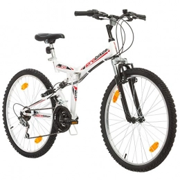 Multibrand Distribution Mountain Bike pieghevoles Multibrand, Folding FSP 26, 26 Pollici, 457mm, Mountain Bike Pieghevole, 18 velocità, Full Suspension, Unisex, 26x18 (Bianco / Nero-Rosso)