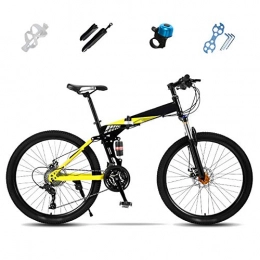 ROYWY Bici ROYWY Mountain Bike Pieghevole, 24 Pollici, 26 Pollici, Bicicletta Pieghevole Adulto, Bici Unisex 27 velocità con Doppio Freno a Disco, Uomo e Donna / Giallo / 24