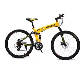 SYCHONG Mountain Bike pieghevoles SYCHONG Mountain Bike 24 Pollici Ruote A Raggi Doppia della Sospensione Folding Bike 21 / 24 velocità MTB Biciclette, Giallo, 21speed