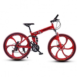 SYCHONG Mountain Bike pieghevoles SYCHONG Mountain Bike A Sei Coltello Rotella Doppia della Sospensione Folding Bike 21 / 24Speed ​​MTB Bicicletta, Rosso, 24inches