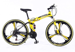 WJJH Mountain Bike pieghevoles WJJH Bike Folding Mountain Bike, 24 / 26 Pollici Biciclette, Sospensione Completa Doppio Freno a Disco della Bicicletta della Montagna per i pendolari Adulti Teens Urbani, Giallo, 24in 24 Speed