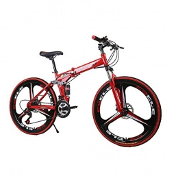 WYX Mountain Bike pieghevoles WYX Mountain Bike, Biciclette Pieghevoli Bicicletta della Strada in Acciaio al Carbonio Completa Shockingproof Frame Freni A Doppio Disco Biciclette, Rosso, 26"× 24speed