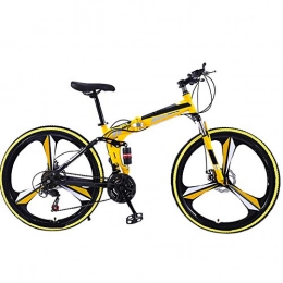 YGTMV Bici YGTMV - Bicicletta da mountain bike pieghevole in acciaio al carbonio, 21 velocità, con sospensioni complete per MTB anteriori e posteriori, Giallo, L