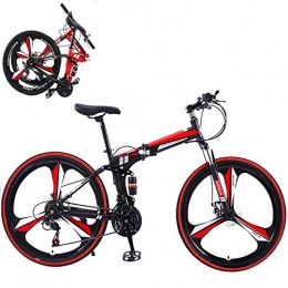 YGTMV Bici YGTMV - Mountain bike per adulti, con ruote da 26 pollici, in acciaio ad alto tenore di carbonio, pieghevole per fuoristrada, 24 velocità, cambio a sospensione, doppio freno a disco, Rosso, L