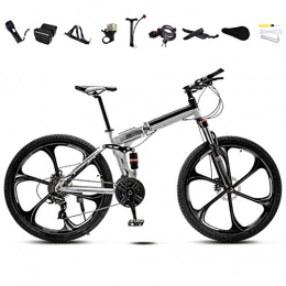 YRYBZ Bici YRYBZ Mountain Bike Pieghevole, Bici Unisex 30 velocità, Bicicletta Pieghevole Adulto, 24 Pollici 26 Pollici con Doppio Freno a Disco / Bianco / B Wheel / 24