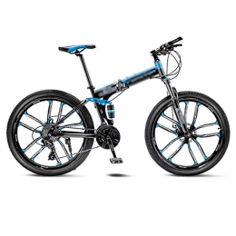 Zxb-shop Mountain Bike pieghevoles Zxb-shop Bike Pieghevole Blue Mountain Bike della Bicicletta 10 Razze Ruote Pieghevole 24 / 26 Freni Doppio Disco Pollici (21 / 24 / 27 / 30 di velocità) (Color : 30 Speed, Dimensione : 26inch)