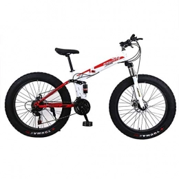 ZXYMUU Mountain Bike pieghevoles ZXYMUU Bicicletta, 24 velocità Acciaio al Carbonio Mountain Bike, Pieghevole Pneumatici Fat da 24 / 26 Pollici, Doppio Freno A Disco E Doppia Sospensione, White Red, 24in