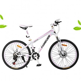 BXL Bici 24 / 26 Pollici Bici, Moto Pendolare, Lega Di Doppio Freno a Disco, 24 Velocità per Adulti, Rosa Bianco