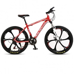 AZXV Mountain Bike Adulti Mountain Bike, 21 velocità Sospensione Bicicletta in Acciaio ad Alta Carbonio, Telaio in Alluminio 24 / 26 Pollici, Ruote da 24 / 26 Pollici, Doppio Disco-Freno 6 red-24inch