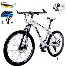 AI-QX Bici AI-QX 26 Pollici 30 Marce Mountain Bike Telaio in Fibra di Acciaio, Sistema frenante Freno Olio, compresi Occhiali + Casco, Bianca