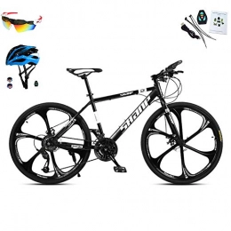 AI-QX Mountain Bike AI-QX Biciclette 26'' Uomini Donne, Mountain Bike MTB Alluminio con Ruota Integrata con Sei Coltelli, 30 velocità, Doppio Freno A Disco, Nero