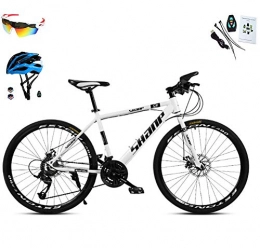 AI-QX Bici AI-QX Unisex Mountain Bike 30 velocità Telaio in Acciaio ad Alto tenore di Carbonio 26 Pollici Freno a Doppio Disco Ruote, Bianca