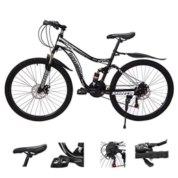 Generic Mountain Bike Bici corsa adulti Mountain bike Mountain bike Acciaio al carbonio 21 velocità MTB Pneumatico 26 pollici Bicicletta Freno disco sospensione completa Bici esterno uomo Donna