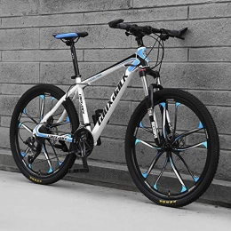 RICHLN Mountain Bike Freni A Doppio Disco Bicicletta Da Montagna, 26 Pollici Carbo In Acciaio Mountain Bike Acciaio Ad Alto Tenore Di Carbonio Sospensione Completa Pieghevole Biciclette Bianco / blu-10 Spoke 21 Velocità