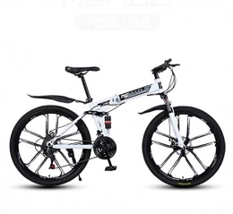 GASLIKE Mountain Bike GASLIKE Bicicletta da Montagna Pieghevole per Adulti, Pedali in PVC e impugnature in Gomma, Telaio in Acciaio al Carbonio, Forcella Ammortizzata a Molla, Doppio Freno a Disco, Bianca, 26 inch 24 Speed