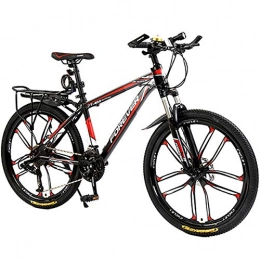 HAOYF Bici HAOYF Mountain Bike da Uomo MTB Adulto, Ruote da 24 / 26 Pollici, Mountain Bike Hardtail 21 / 24 / 27 / 30 velocità, Freni A Doppio Disco, MTB in Acciaio Ad Alto Tenore di Carbonio, Rosso, 26 inch 21 Speed