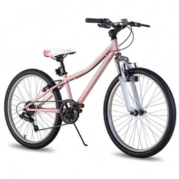 HH HILAND Mountain Bike Hiland Climber - Bicicletta da bambino, 24 pollici, con forcella ammortizzata, Shimano a 6 marce, freno a V, colore: Rosa