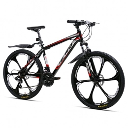 ROCKSHARK Mountain Bike Hiland Mountain Bike Bici MTB 26 Pollici Telaio in Alluminio 17 Pollici con Freno a Disco Forcella Ammortizzata e 6 Ruote a Raggi per Ragazzi e Ragazze Bike Nero e Rosso