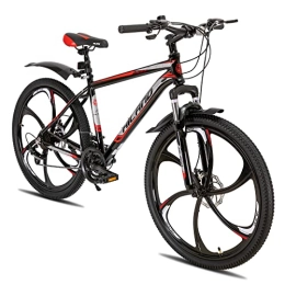 Hiland Mountain Bike Hiland Mountain Bike da 26 Pollici con Telaio in Alluminio da 17 Pollici, Nero e Rosso, Forcella Ammortizzata 6 Ruote a Raggi, Bicicletta da Montagna per Adulti Uomo Donna Gioventù…