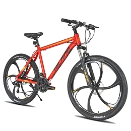 ROCKSHARK Mountain Bike HILAND MTB Mountain Bike Hardtail 26 Pollici 21 Velocità 6 Ruote a Raggi con Telaio in Alluminio da 482mm Freno a Disco e Forcella Ammortizzata, Rosso