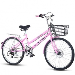 JH Bici JH Doppio Freno A Disco della Bicicletta, (22 / 24 Pollici) Acciaio Carbon Pendolarismo Uomini E Le Donne di Spinta Retro Lady Bike Studente Spinta del Ciclo Adulti Speed Bike, Rosa, 24inch