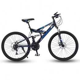 Great Mountain Bike Mountain Bike, 26 Pollici Pieno Sospensione Mountain Bike, Bicicletta 21 Velocità Velocità Acciaio Al Carbonio Commutatore Bike Adolescente Teenage Students Bici Da Strada, Doppio Disco F(Color:Blu)