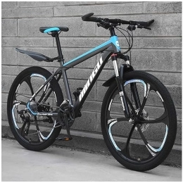 Mountain Bike da 24 Pollici, Bicicletta da Uomo in Acciaio al Carbonio da Donna, 30 velocità con Freno a Doppio Disco, Nero Blu a 6 Razze