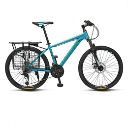 Great Mountain Bike Mountain Bike, Studente 26 " / 24" Mountain Bike, 27 Velocità Bicicletta Doppia Freni A Disco Bikes Road Bikes In Lega Di Alluminio Telaio Pombuter Bike Con Cestino Pieghev(Size:24 inches , Color:Blu)