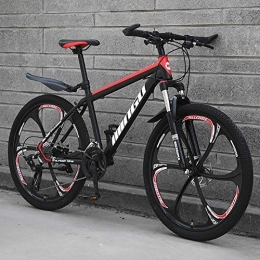 MSM Mountain Bike MSM Bicicletta da Montagna con Sospensione Anteriore E Sedile Regolabile, 24 Pollici Hardtail Bici MTB, Freno A Doppio Disco Telaio in Alluminio, Uomo Mountain Bike Nero / Rosso - 6 Spoke 21 velocità