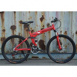 WZB Mountain Bike WZB 26" / 26 Pollici Folding Mountain Bike, 21 / 24 / 27 velocità, Unisex, Ruota con Raggi in Acciaio Telaio Integrato, Premium Full Suspension, Rosso, 21 velocità