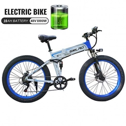 Ti-Fa Bicicleta de montaña eléctrica plegables 1000W 48V Bicicleta elctrica de la Bici de montaña elctrica con 26inch Fat Tire MTB 7 Velocidad E-Bici del Pedal del Freno de Disco hidrulico de Asistencia, White Blue 1000w