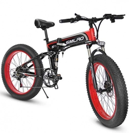 XXCY Bicicleta de montaña eléctrica plegables 1000W Bicicleta eléctrica para Hombre Mountain Mountain Ebike 21 Velocidades 26 Pulgadas Fat Tire Road Bicycle Beach / Snow Bike con Freno de Disco hidráulico y Horquilla (Rojo)