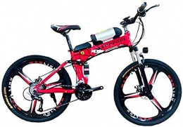 RDJM Bicicleta de montaña eléctrica plegables Bicicleta eléctrica 36V 350W de la Bici de montaña eléctrica 26 '' Fat Tire Choque E-Bici 21 / 27 Velocidades Frenos 10AH de Iones de Litio de Doble Disco de luz LED (Color : Red, Size : 27 Speed)