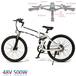 CARACHOME Bicicleta de montaña eléctrica plegables CARACHOME Bicicleta eléctrica Plegable de 26 Pulgadas, Bicicleta eléctrica de Asistencia eléctrica 48V 10AH 500W Motor Mountain E-Bike con Puerto de Carga de teléfono móvil USB y Guardabarros, Blanco