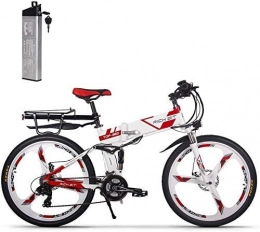 ENLEE Bicicleta de montaña eléctrica plegables ENLEE Rich bit TOP-860 36V 250W 12.8Ah Bicicleta de Ciudad de suspensión Completa Bicicleta de montaña Plegable eléctrica Plegable (White-Red)