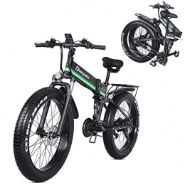 HAOYF Bicicleta de montaña eléctrica plegables HAOYF Bicicleta De Montaña Eléctrica con 26 * 4.0 Fat Tire Y 12.8AH Batería De Iones De Litio 1000W Bicicleta Eléctrica para Adultos, Suspensión Completa Premium Y 21 Velocidades, Verde