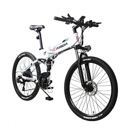 KAISDA Bicicleta de montaña eléctrica plegables KAISDA K1 Bicicleta Eléctrica Plegable de 26 Pulgadas con Batería Extraíble, 48V 10.4 Ah con Faros Superbrillantes, Bicicleta de Montaña Eléctrica Shimano de 21 velocidades con LCD (Blanco)