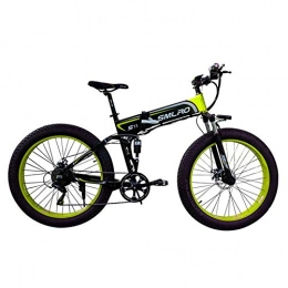 Knewss Bicicleta de montaña eléctrica plegables Knewss 1000W Ruedas de Motor de pulgas octogonales Bicicleta elctrica de Servicio Pesado Bicicleta de batera de Litio Plegable 14Ah Bicicleta de montaña-36V10AH Negro Verde