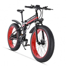 Knewss Bicicleta de montaña eléctrica plegables Knewss Bicicleta de montaña elctrica de 26 Pulgadas 750w Fat 4.0 neumtico Ancho de Nieve Bicicleta elctrica Plegable 48v batera de Litio Oculta en el marco-36V10AH Negro Rojo