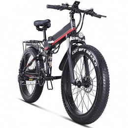 KT Mall Bicicleta de montaña eléctrica plegables KT Mall 21 Velocidades Frenos Crucero Playa para Hombre los Deportes montaña Bici batera Litio Disco hidrulicos Montaa Bicicleta elctrica 48v 1000w 26 Pulgadas Fat Tire E-Bici, Rojo